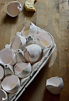 Eggs shells in a carton