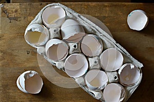 Eggs shells in a carton