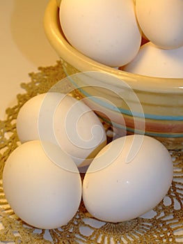 Eggs and Striped Bowl - Close-up