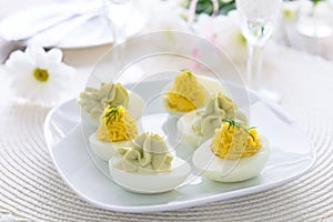 Eggs stuffed with cheese and avocado mousse-Easter appetizer