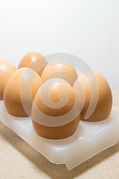 Eggs on white tray