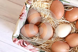 Eggs in a wicker basket, top view