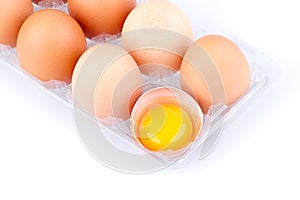 Eggs and yolk in a plastic transparent package