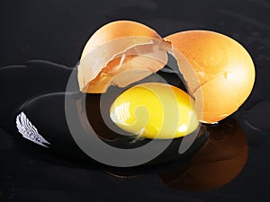 eggshell is broken and the contents of egg flowed out photo