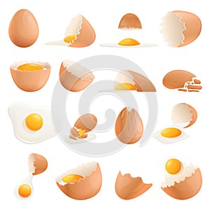 Eggshell icons set, cartoon style