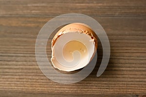 Eggshell on the wooden table
