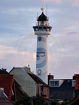 Egmond aan zee, the Netherlands, July 14 2022. The lighthouse J.C.J. van Speijk at the North Sea coast (close up)