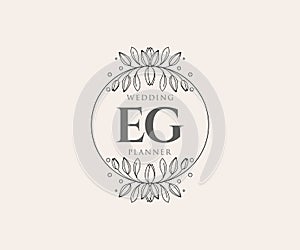 EGnitials letter Wedding monogram logos collection, hand drawn modern minimalistic and floral templates for Invitation cards, Save