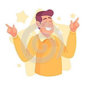 Ego with Self Confident Man Character Show Finger Gesture Vector Illustration