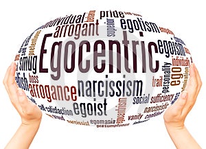 Egocentric word cloud hand sphere concept photo