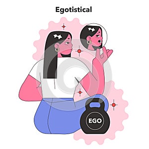 Egotistical Personality trait. Flat vector illustration photo