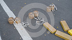 Egrang shell is a game of stilts that use coconut shells or bamboo as a foohold. photo