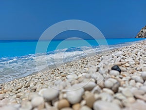 Egremni beach, Lefkada island, Greece. Large and long beach.