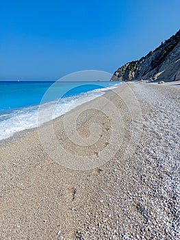 Egremni beach, Lefkada island, Greece. Large and long beach.