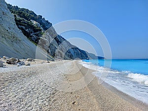 Egremni beach, Lefkada island, Greece. Large and long beach.