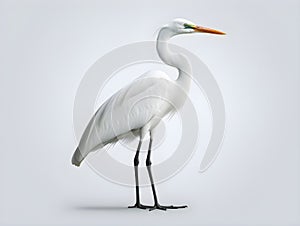 The egret is a wading bird with white feathers all over its body. Generative AI