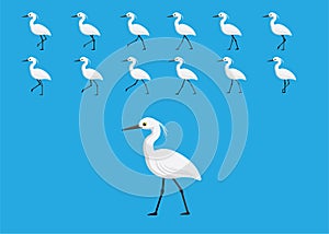 Egret Walking Motion Animation Sequence Cartoon Vector Illustration