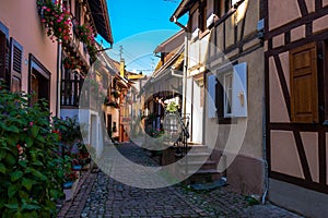 Eguisheim, colors in the houses and flowers in the windows