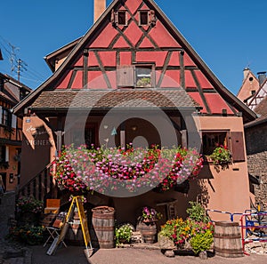 Eguisheim, colors in the houses and flowers in the windows
