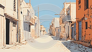 Egypt Alleyway: Minimal Screenprint Illustration Of An Old Village Street