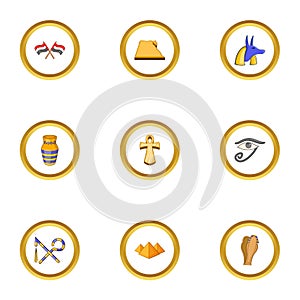 Egypt archeology icons set, cartoon style