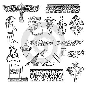 Egypt architecture and ornaments vector set