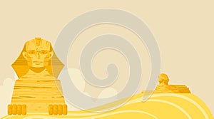 Egypt banner, tourism background, sphinx desert, africa, culture, vacation, design, in cartoon style vector illustration