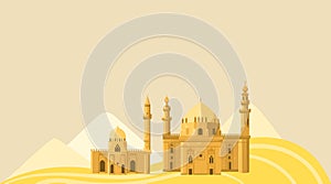 Egypt banner, tourism background, sphinx desert, africa, culture, vacation, design, in cartoon style vector illustration