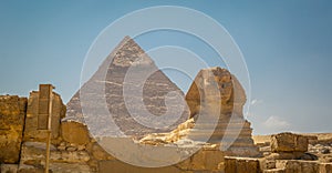 Egypt, Cairo; August 19, 2014 - the Egyptian pyramids in Cairo. The arch of the temple