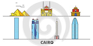 Egypt, Cairo flat landmarks vector illustration. Egypt, Cairo line city with famous travel sights, skyline, design.