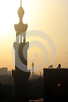 Kairo Tuerm moschee Sonnenënnergang 