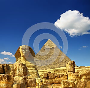 Egypt Cheops pyramid and sphinx