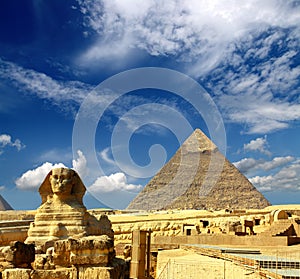 Egypt Cheops pyramid and sphinx