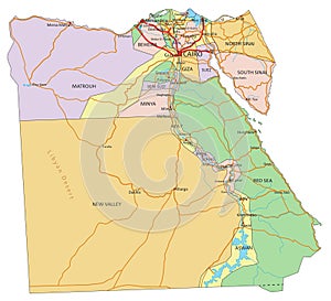 Egypt - detailed editable political map with labeling.