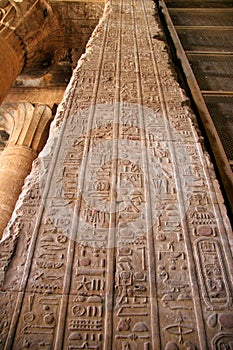 Egypt Edfu Hieroglyphics on Vertical Wall