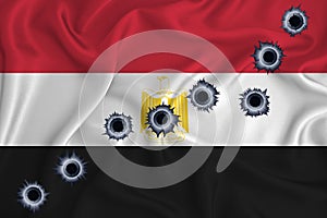 Egypt flag Close-up shot on waving background texture with bullet holes. The concept of design solutions. 3d rendering