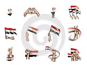 Egypt flag and hand on white background. Vector illustration