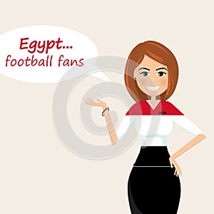 Egypt football fans.Cheerful soccer fans, sports images.Young woman,Pretty girl sign.Happy fans are cheering for their