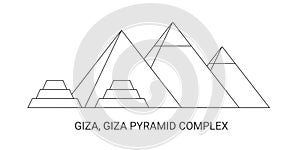 Egypt, Giza, Giza Pyramid Complex, travel landmark vector illustration