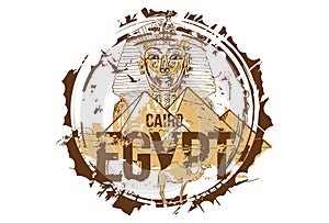 Egypt, Giza, Tutankhamun Egyptian king mask and the Pyramid, Camel