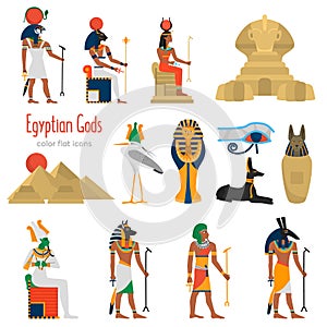 Egypt gods and religion color flat icons set for web and mobile design photo