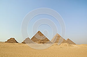 The egypt great pyramids in the desert