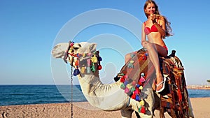 Egypt holiday with camel riding back for young woman