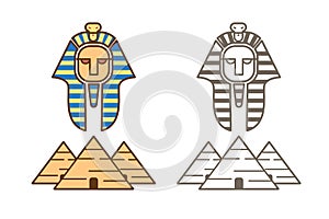 Egypt icon, Pharaoh and pyramids cartoon graphic