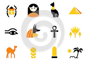 Egypt icons and design elements isolated on white.