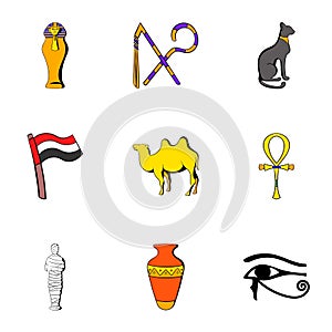 Egypt icons set, cartoon style