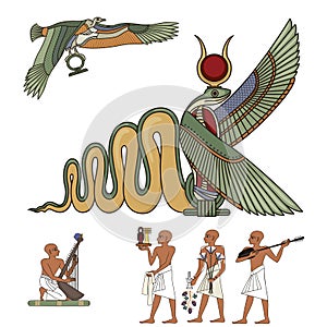 Egypt icons set.Pharaohs and gods