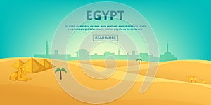 Egypt landscape horizontal banner, cartoon style