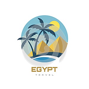 Egypt - landscape with pyramids. Summer holiday concept business logo vector illustration in flat style. Tropical paradise