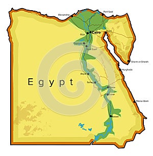 Egypt map, rivers, roads and cities